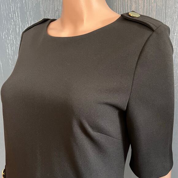 Calvin Klein Black Career Knit Dress Sz 8 Gold Hardware Business Academia Date - Picture 2 of 6